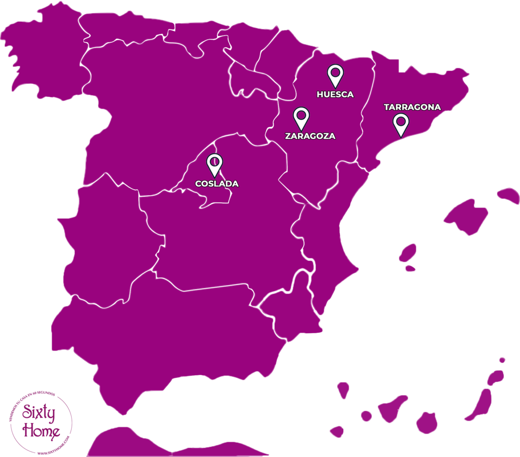 Mapa de las zonas de España en las que se prestan servicios inmobiliarios